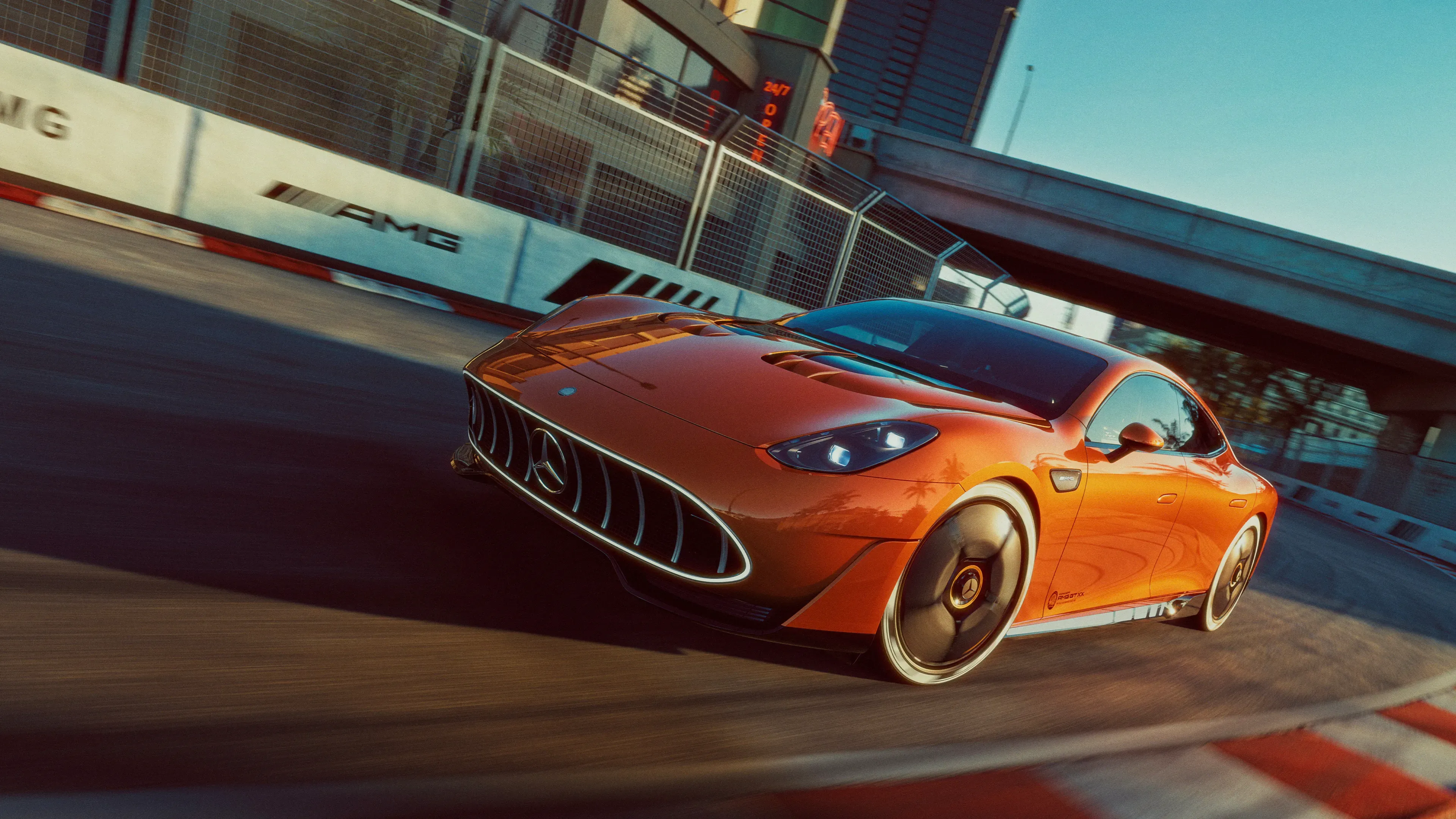 Concept AMG GT XX cornering on an urban racetrack